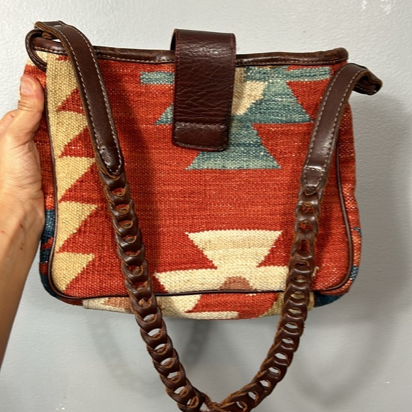Leather Trim Tapestry Shoulder Bag - Picture 16 of 16